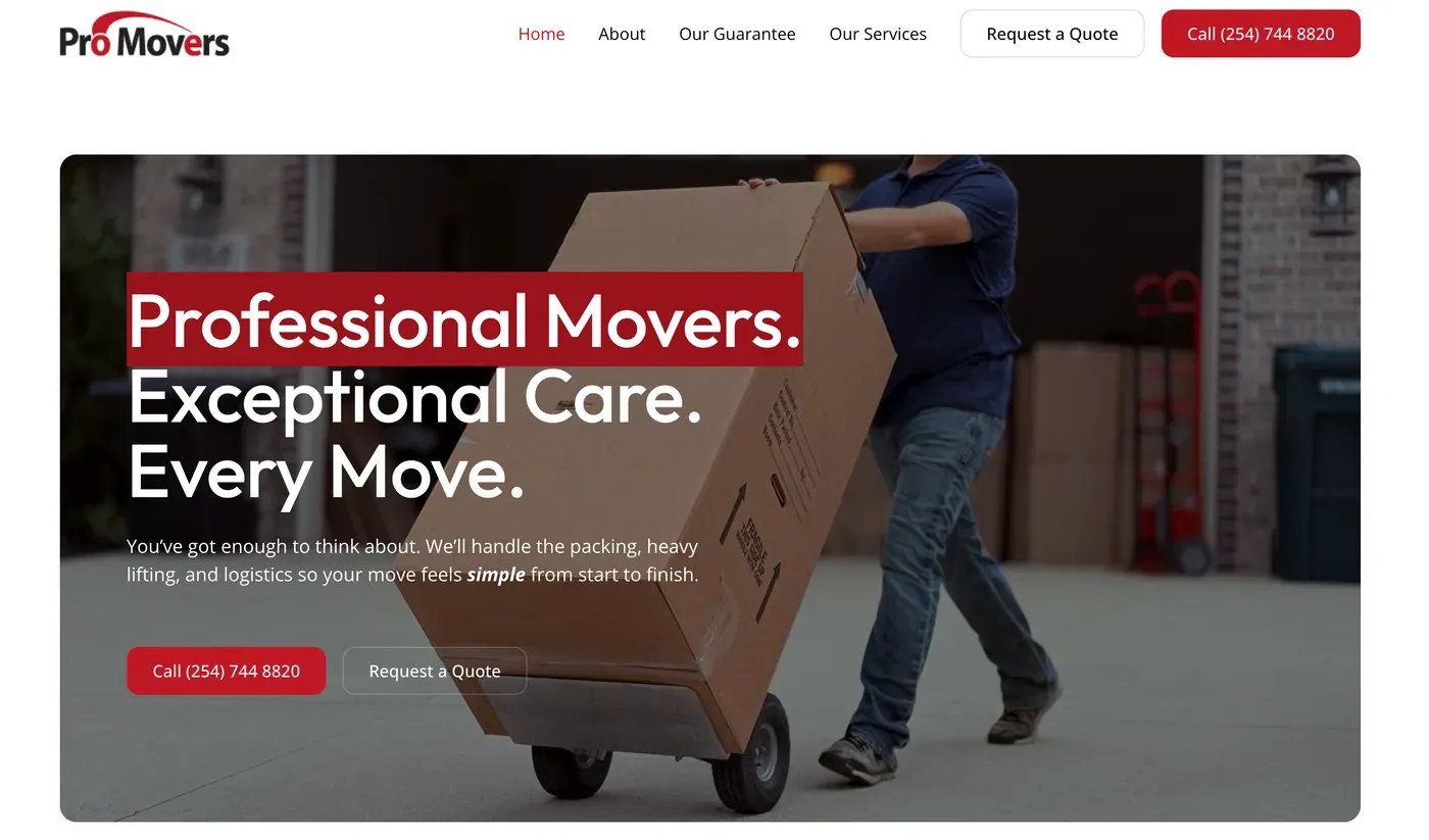 Example of brand messaging on a business website