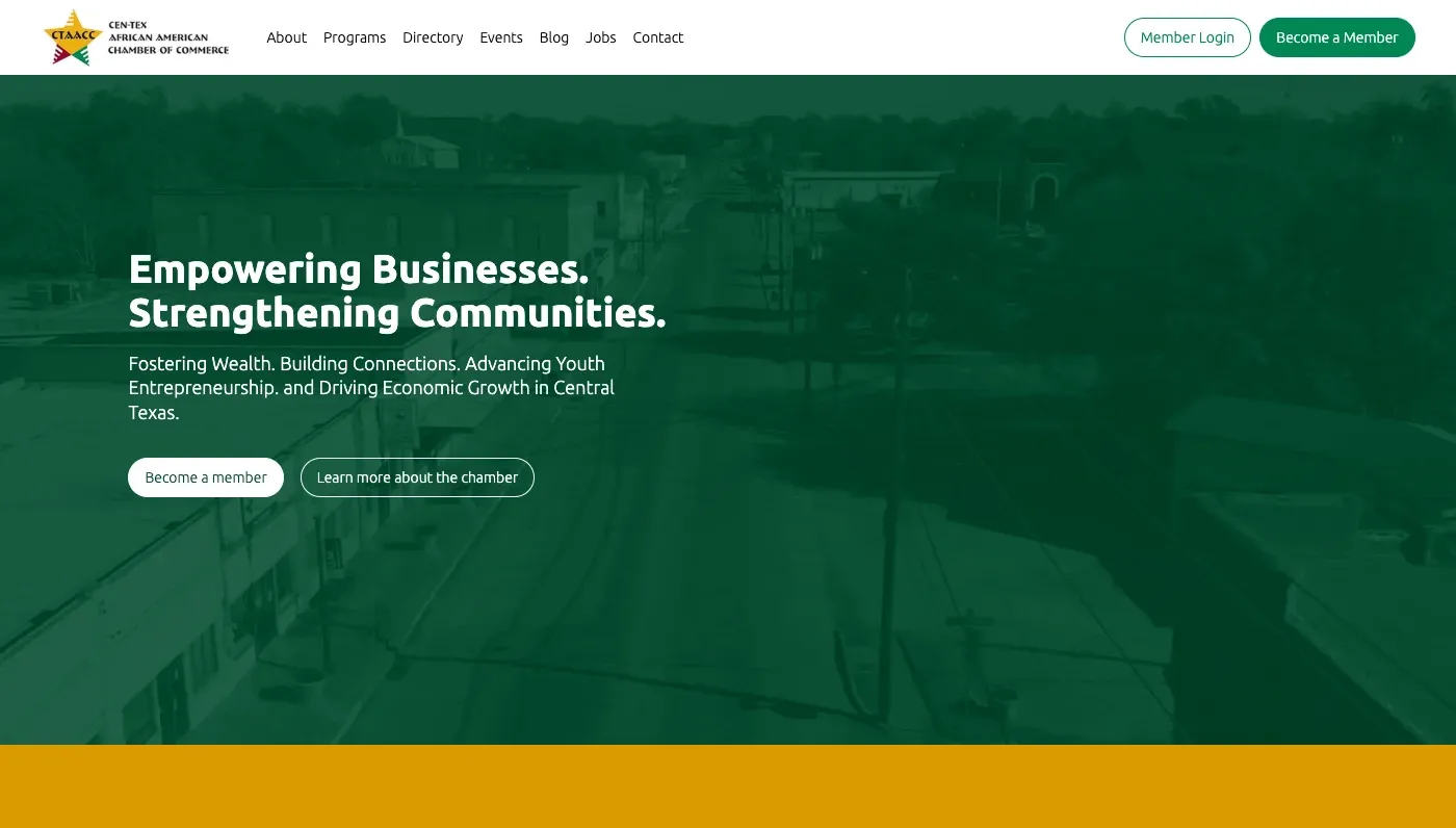 Centex African American Chamber website with organized program structure